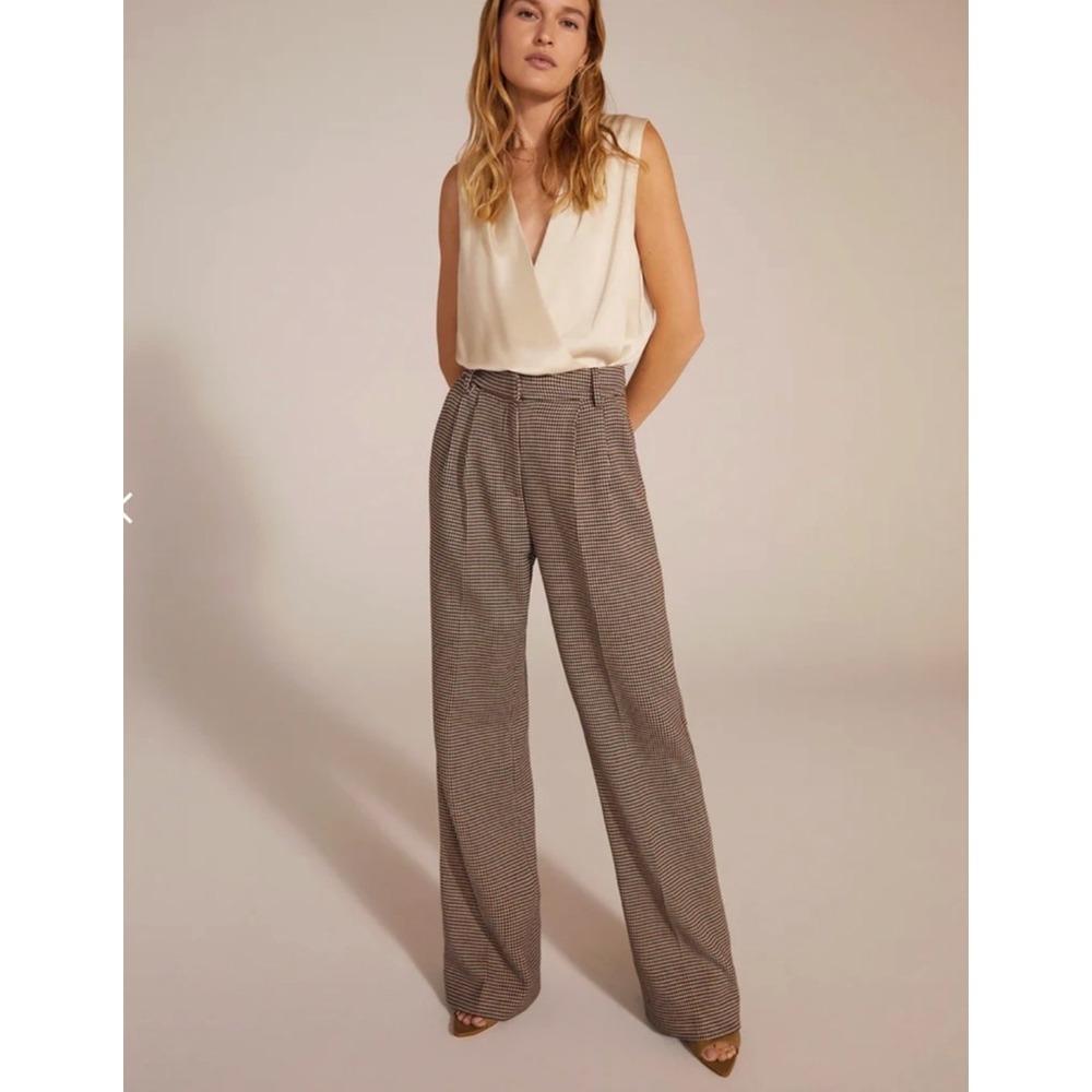 Favorite Daughter Wide-Leg Plaid Trousers in Brown and Cream